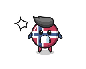 norway flag badge character cartoon with shocked gesture