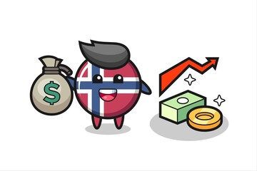 norway flag badge illustration cartoon holding money sack