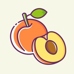 Fresh peach colored icon. Juicy berries and tropical fruits.
Healthy food concept. Vector stylish flat illustrations on yellow background.