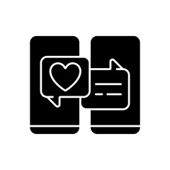 Online dating black glyph icon. Popular trend during pandemic. Matchmaking service. Internet interaction on romantic level. Silhouette symbol on white space. Vector isolated illustration