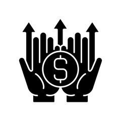 Wealth building black glyph icon. Making financial decisions. Generating long-term income. Forward-thinking retirement strategy. Silhouette symbol on white space. Vector isolated illustration