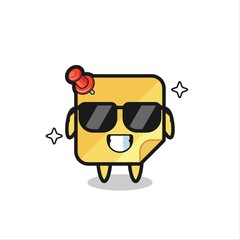 Cartoon mascot of sticky note with cool gesture