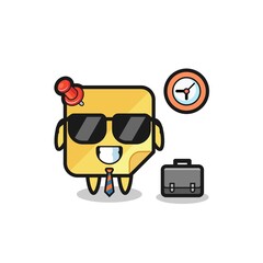 Cartoon mascot of sticky note as a businessman