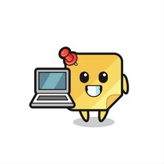 Mascot Illustration of sticky note with a laptop