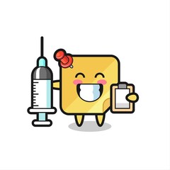 Mascot Illustration of sticky note as a doctor