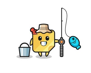 Mascot character of sticky note as a fisherman