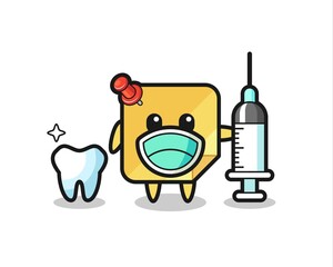Mascot character of sticky note as a dentist