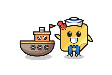 Fototapeta premium Character mascot of sticky note as a sailor man