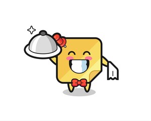 Character mascot of sticky note as a waiters