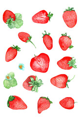 Watercolor strawberry set.Hand drawn hand drawn illustration isolated on white background.