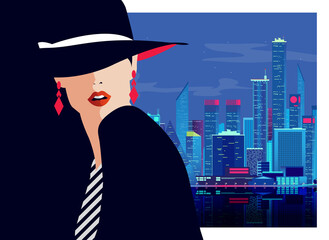 Fashion woman in New York City. Pop art style illustration. - 446054990