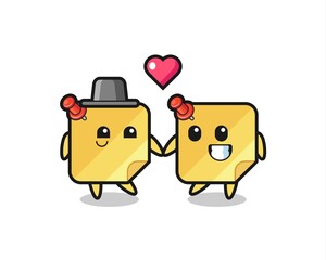 sticky note cartoon character couple with fall in love gesture