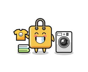 Mascot cartoon of shopping bag with washing machine