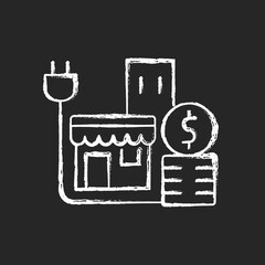 Energy price for commercial customer chalk white icon on dark background. Cost for electrical power for shops and stores. Retail industry expense. solated vector chalkboard illustration on black