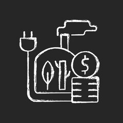 Biomass energy price chalk white icon on dark background. Sustainable power consumption cost. Renewable source of electricity. Energy purchase. Isolated vector chalkboard illustration on black