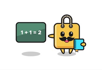 Illustration of shopping bag character as a teacher