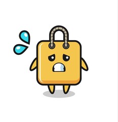 shopping bag mascot character with afraid gesture
