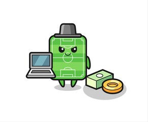 Mascot Illustration of football field as a hacker