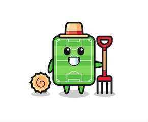 Mascot character of football field as a farmer