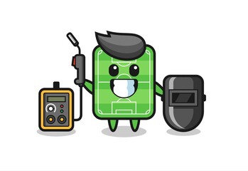 Naklejka premium Character mascot of football field as a welder