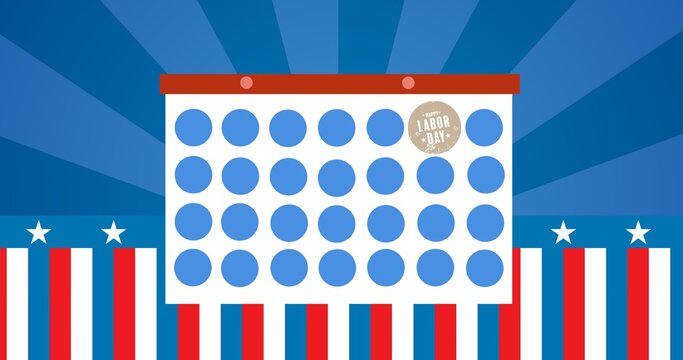 Labor day icon over 6th of september date on calendar against american flag design in background