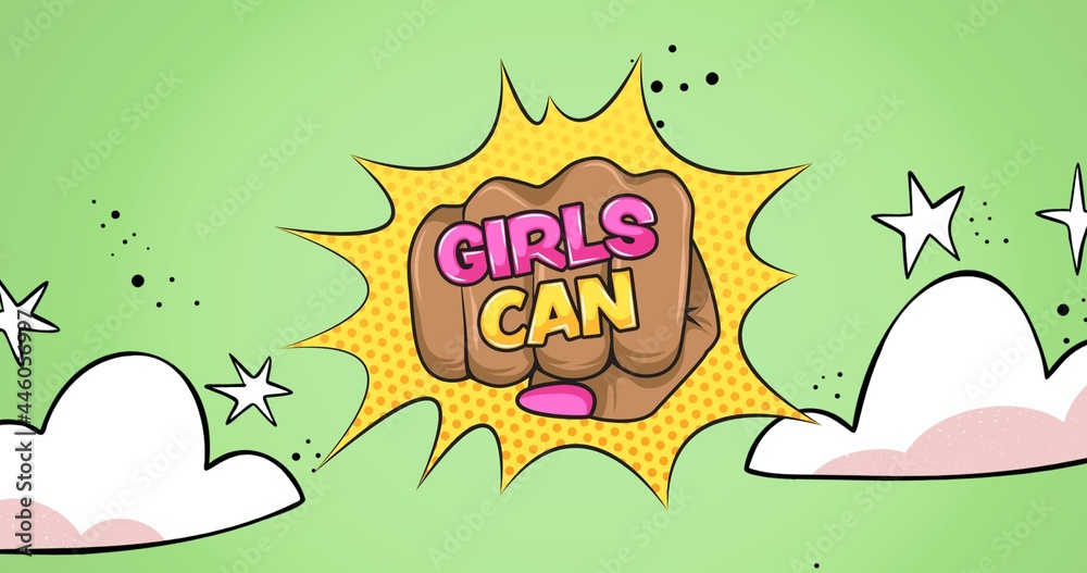 Sticker Composition of girl power text on green background