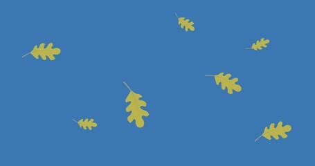 Composition of leaf icons on blue background
