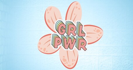 Composition of text girl power over flower