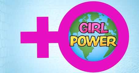 Composition of text girl power over globe