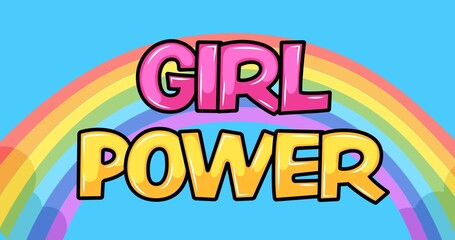 Composition of text girl power over rainbow