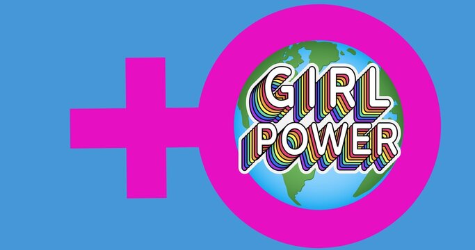 Composition of text girl power over globe