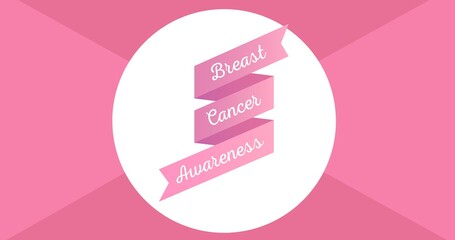 Composition of pink breast cancer ribbon with text on pink background