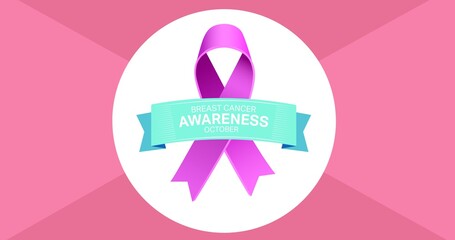 Composition of blue breast cancer ribbon on pink background