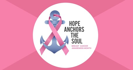 Composition of pink breast cancer ribbon on pink background