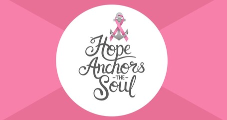 Composition of pink breast cancer ribbon on pink background