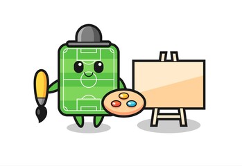 Illustration of football field mascot as a painter