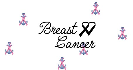 Composition of pink breast cancer ribbons on white background