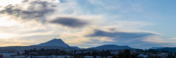 Sainte Victoire mountain on a cloudy summer morning