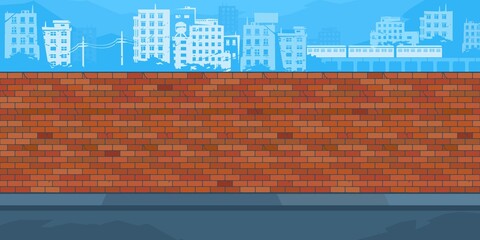 Flat Empty Brick Wall With Background Of The Cityscape Vector Illustration Template © Anton Kustsinski