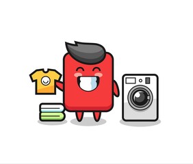 Mascot cartoon of red card with washing machine