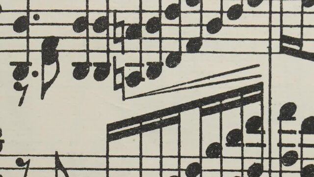 Stop motion, musical sheet music background.