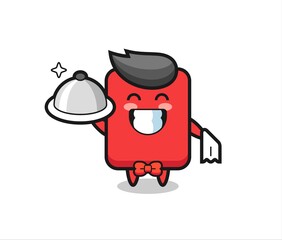 Character mascot of red card as a waiters