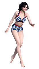 3D Rendering Pinup Girl on White