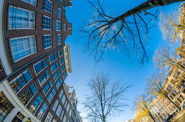 Urban landscape in Amsterdam, the Netherlands. Fish eye view