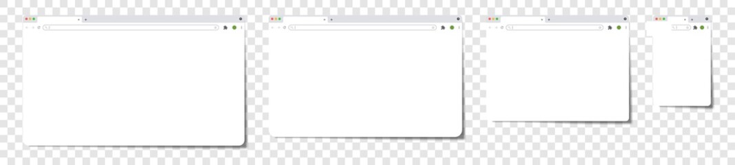 Empty browser window on transparent background, realistic blank browser window with shadow, empty web page mockup with toolbar