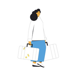 Tourist character with bags. Female person isolated with luggage.