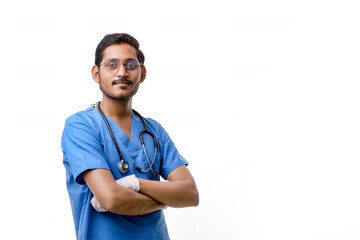 Handsome male doctor on white background