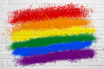 Pride Illustration. white brick wall with the rainbow flag LGBT
