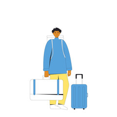 Tourist with bags. Person isolated with luggage.