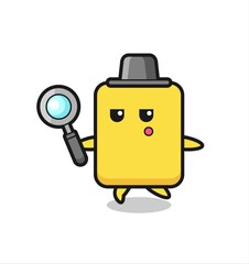 yellow card cartoon character searching with a magnifying glass